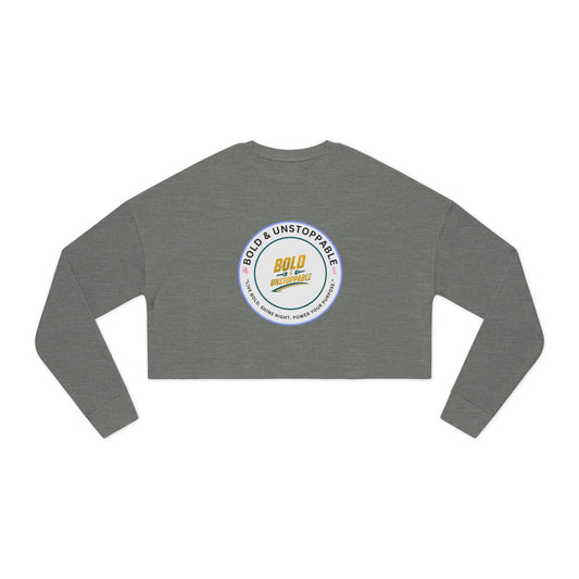 Cropped Sweatshirt — Pink Retro 'Love' Badge Graphic