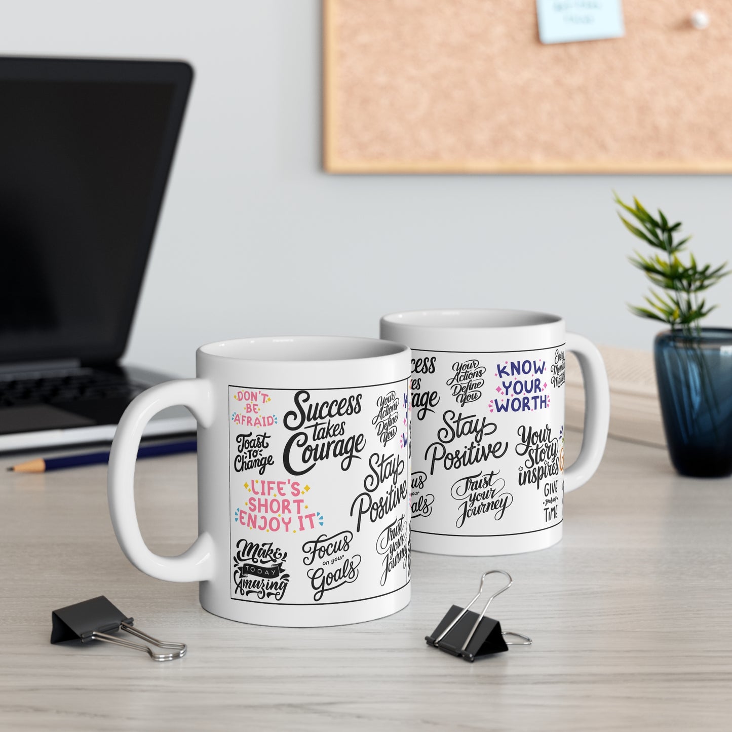 Motivational Quotes Mug — 'Success Takes Courage' Inspirational Coffee Cup