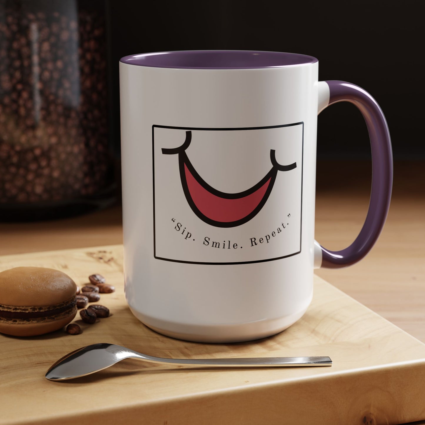 Smile Coffee Mug – "Sip. Smile. Repeat." Accent Ceramic Mug (11/15 oz)
