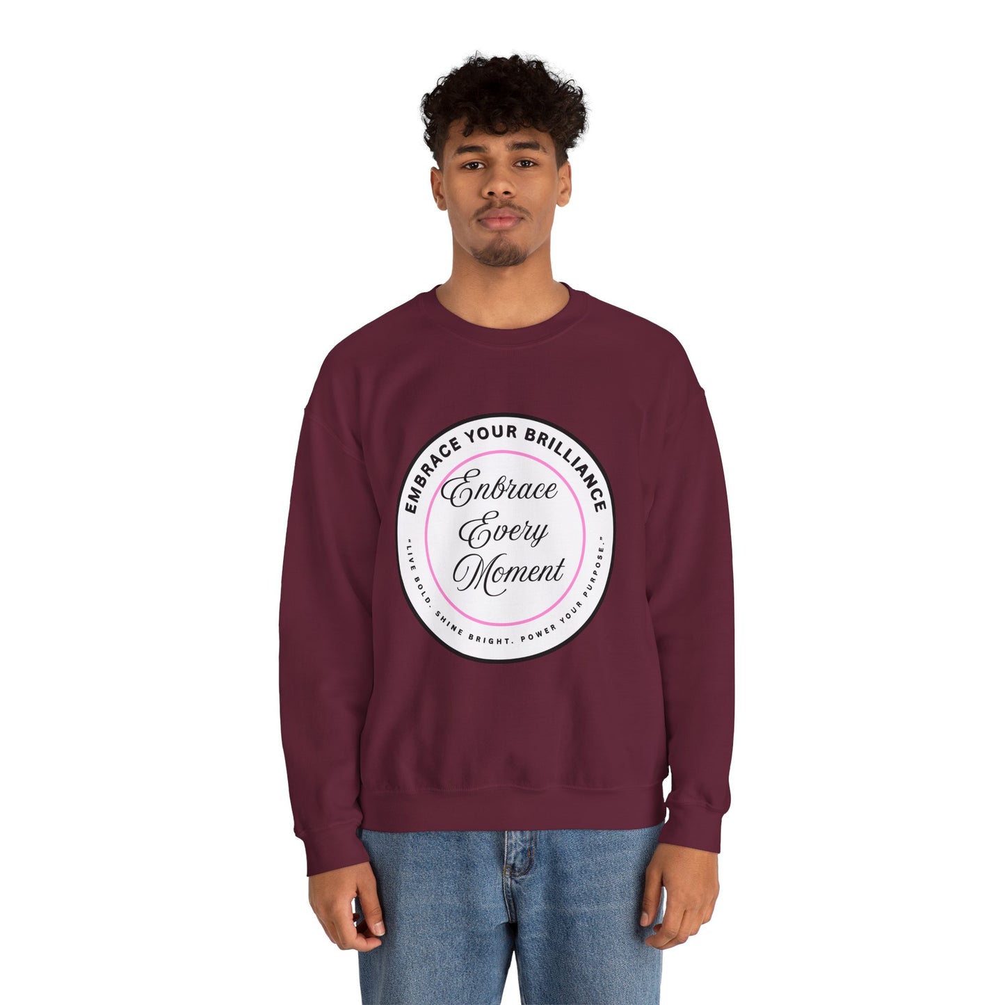 Crewneck Sweatshirt — "Embrace Every Moment" Inspirational Circle Design for Men's