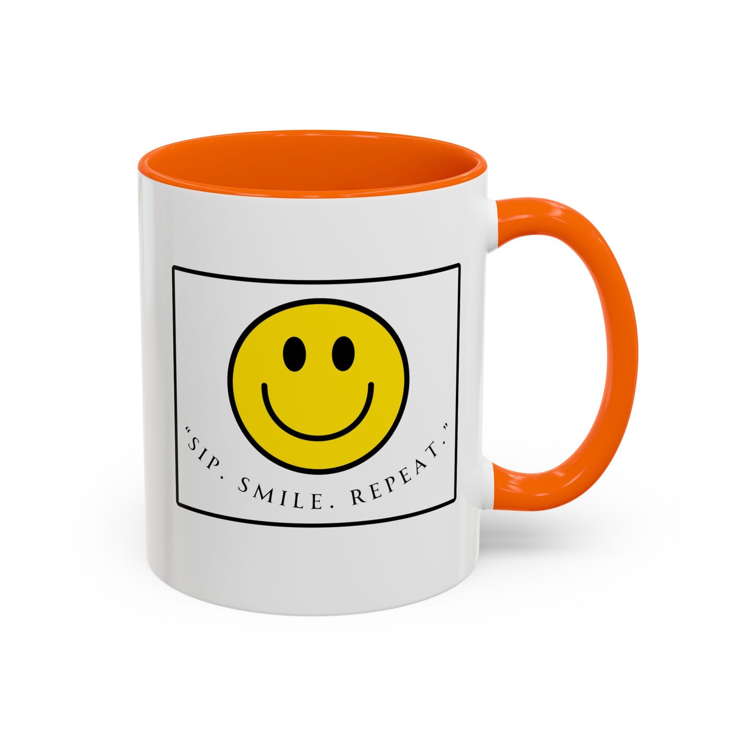 Sip Smile Repeat Coffee Mug — Smiley Face Accent Mug (11/15oz)