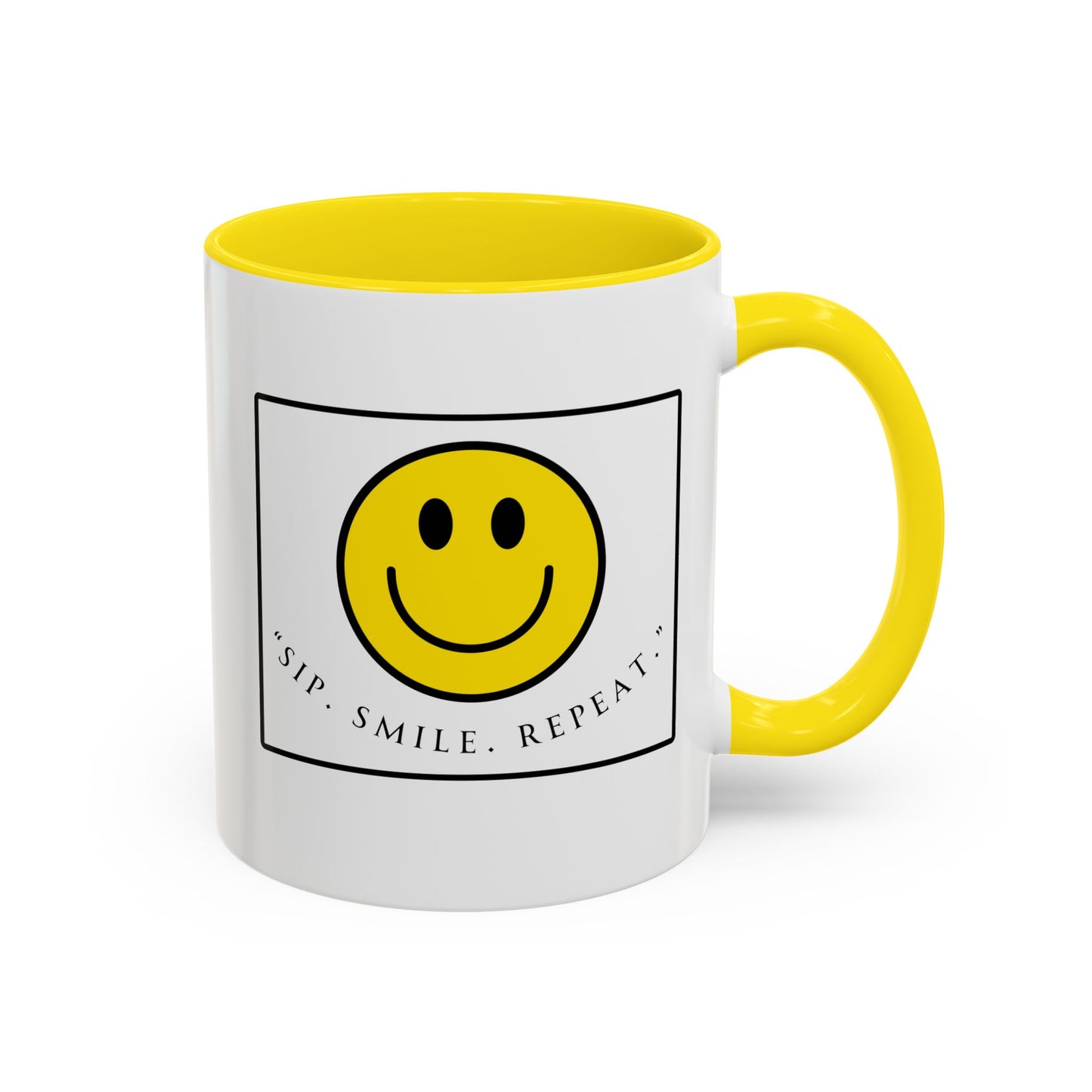 Sip Smile Repeat Coffee Mug — Smiley Face Accent Mug (11/15oz)