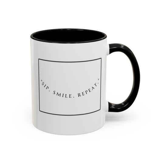 Sip, Smile, Repeat Coffee Mug — Accent Black-Handle 11/15oz