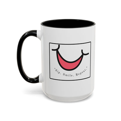 Smile Coffee Mug – "Sip. Smile. Repeat." Accent Ceramic Mug (11/15 oz)