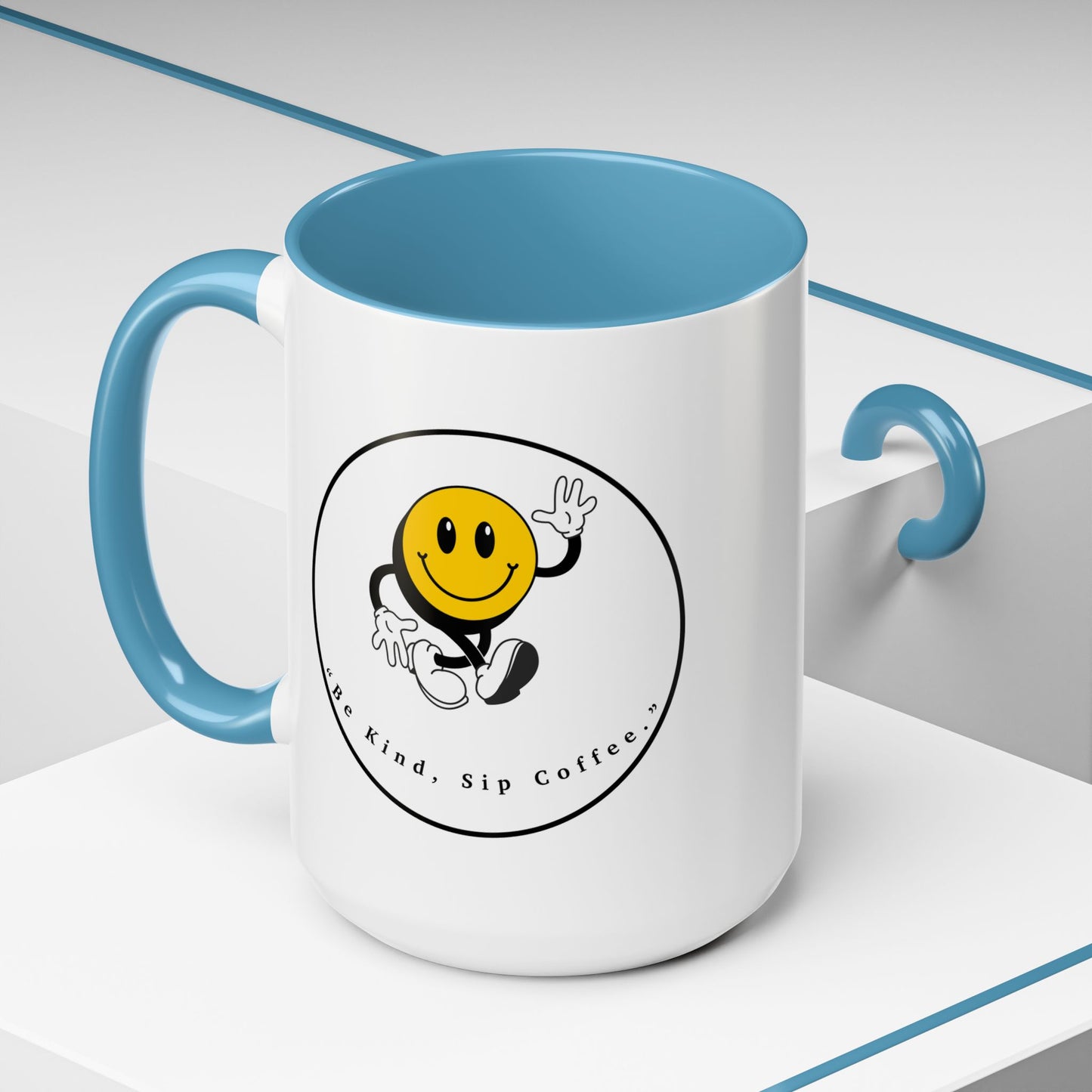 Smile Face Coffee Mug — “Be Kind, Sip Coffee” Accent Ceramic Mug (11/15oz)