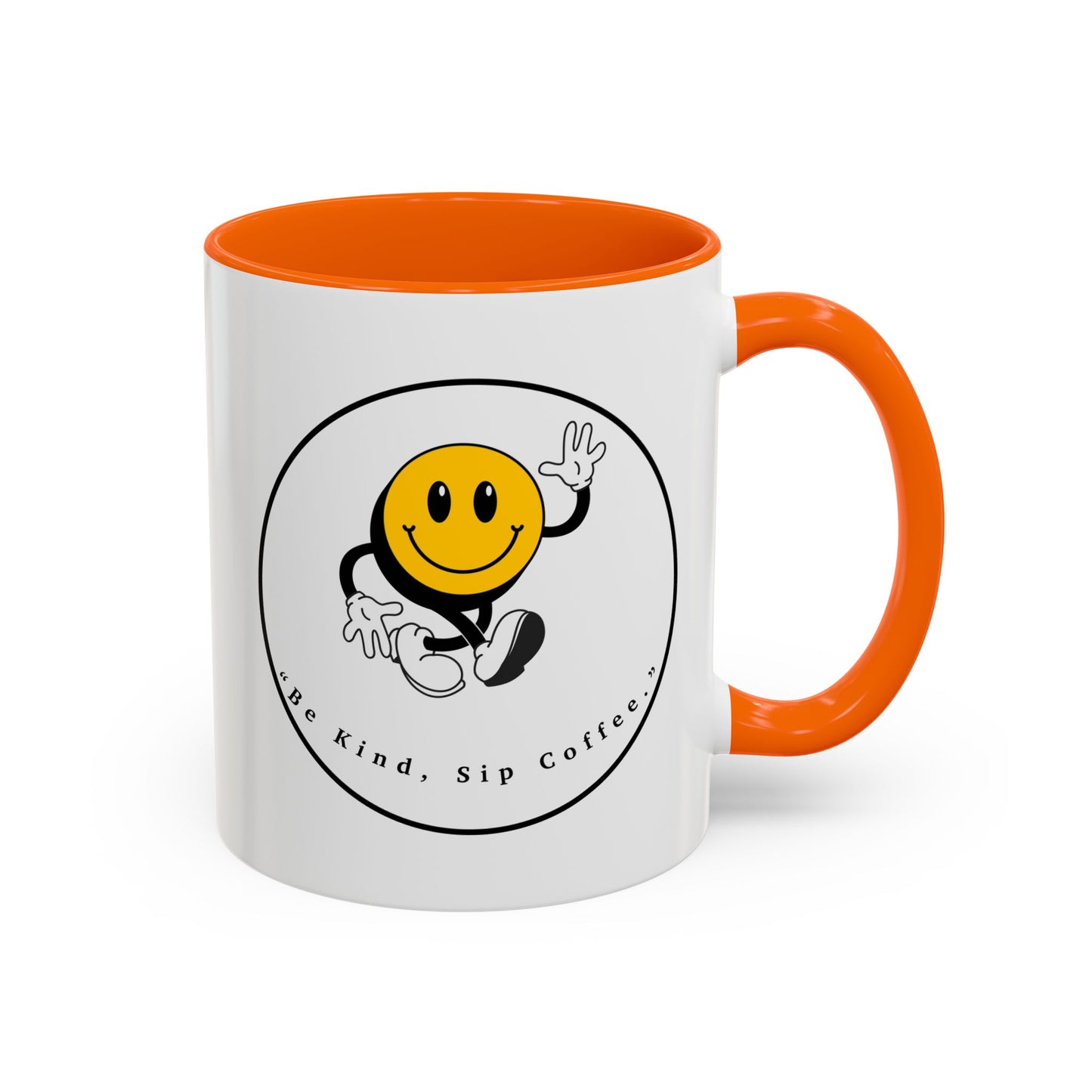 Smile Face Coffee Mug — “Be Kind, Sip Coffee” Accent Ceramic Mug (11/15oz)