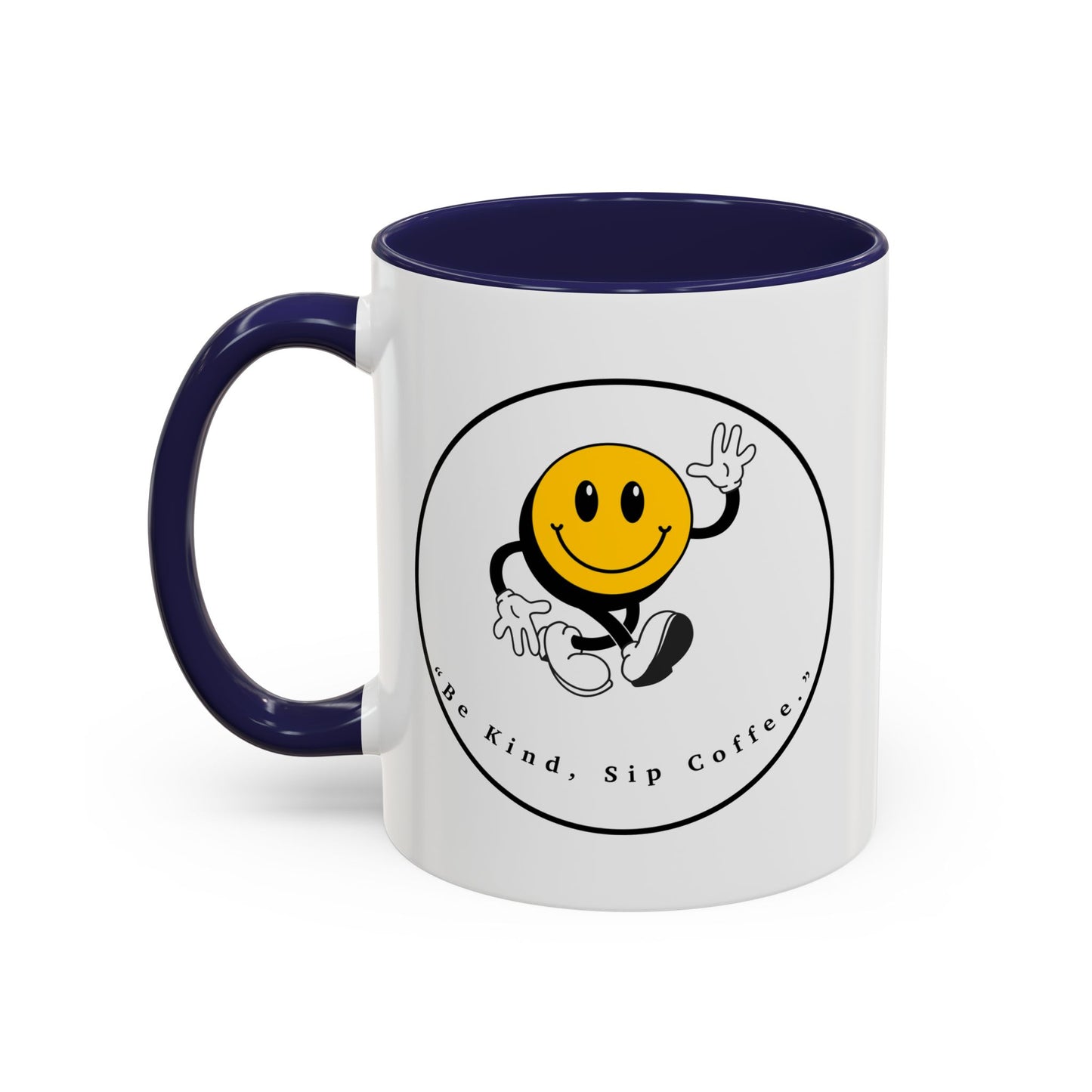 Smile Face Coffee Mug — “Be Kind, Sip Coffee” Accent Ceramic Mug (11/15oz)