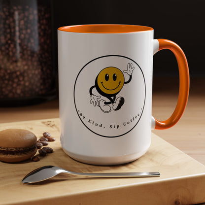 Smile Face Coffee Mug — “Be Kind, Sip Coffee” Accent Ceramic Mug (11/15oz)