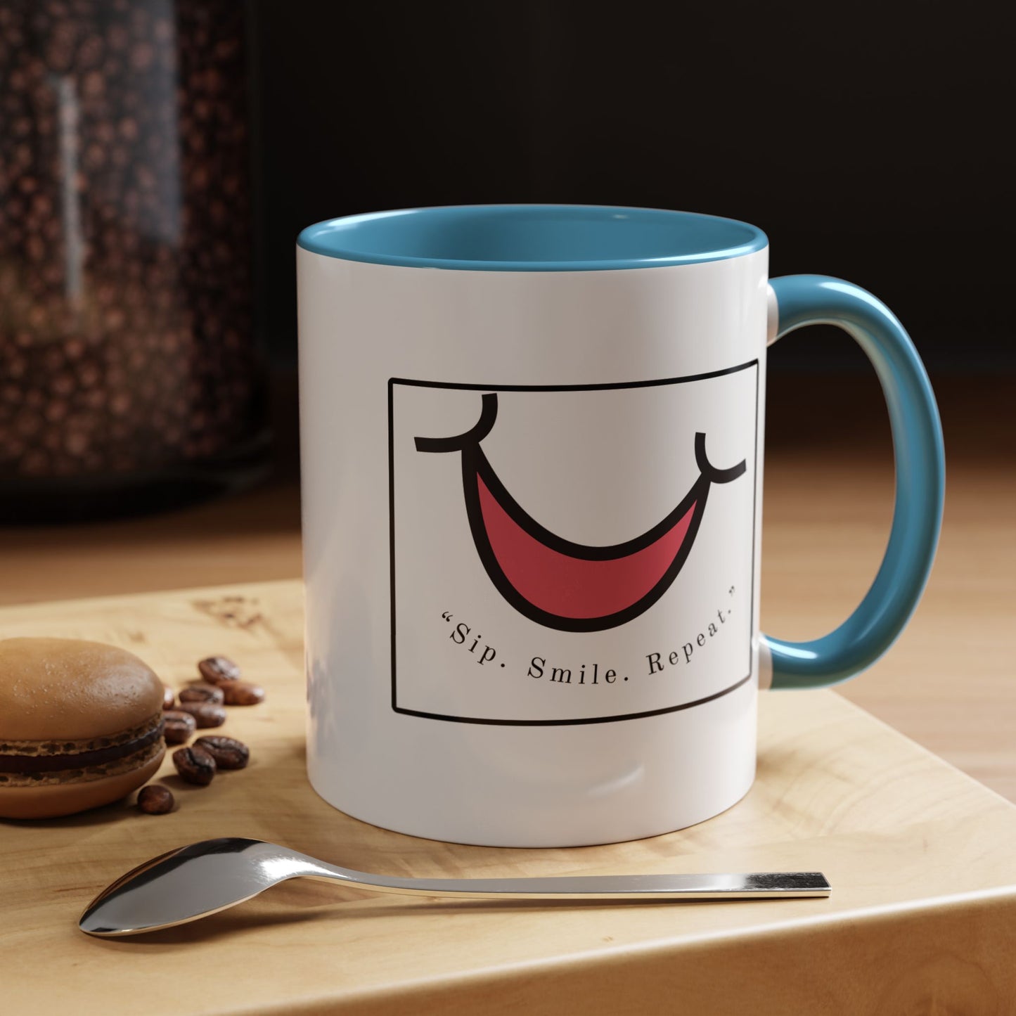 Smile Coffee Mug – "Sip. Smile. Repeat." Accent Ceramic Mug (11/15 oz)