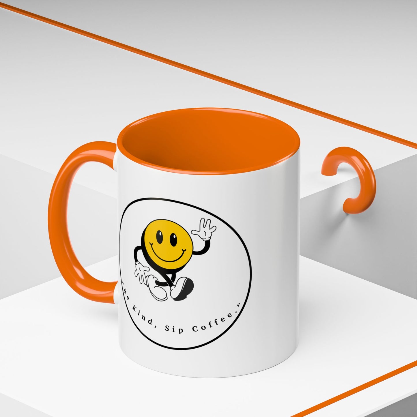 Smile Face Coffee Mug — “Be Kind, Sip Coffee” Accent Ceramic Mug (11/15oz)