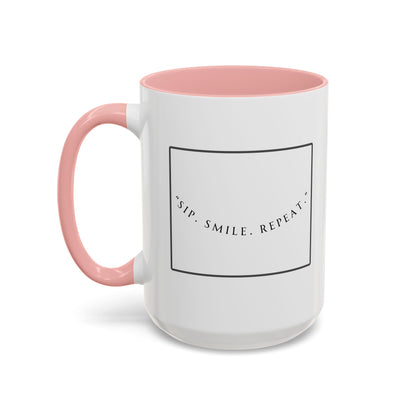 Sip, Smile, Repeat Coffee Mug — Accent Black-Handle 11/15oz