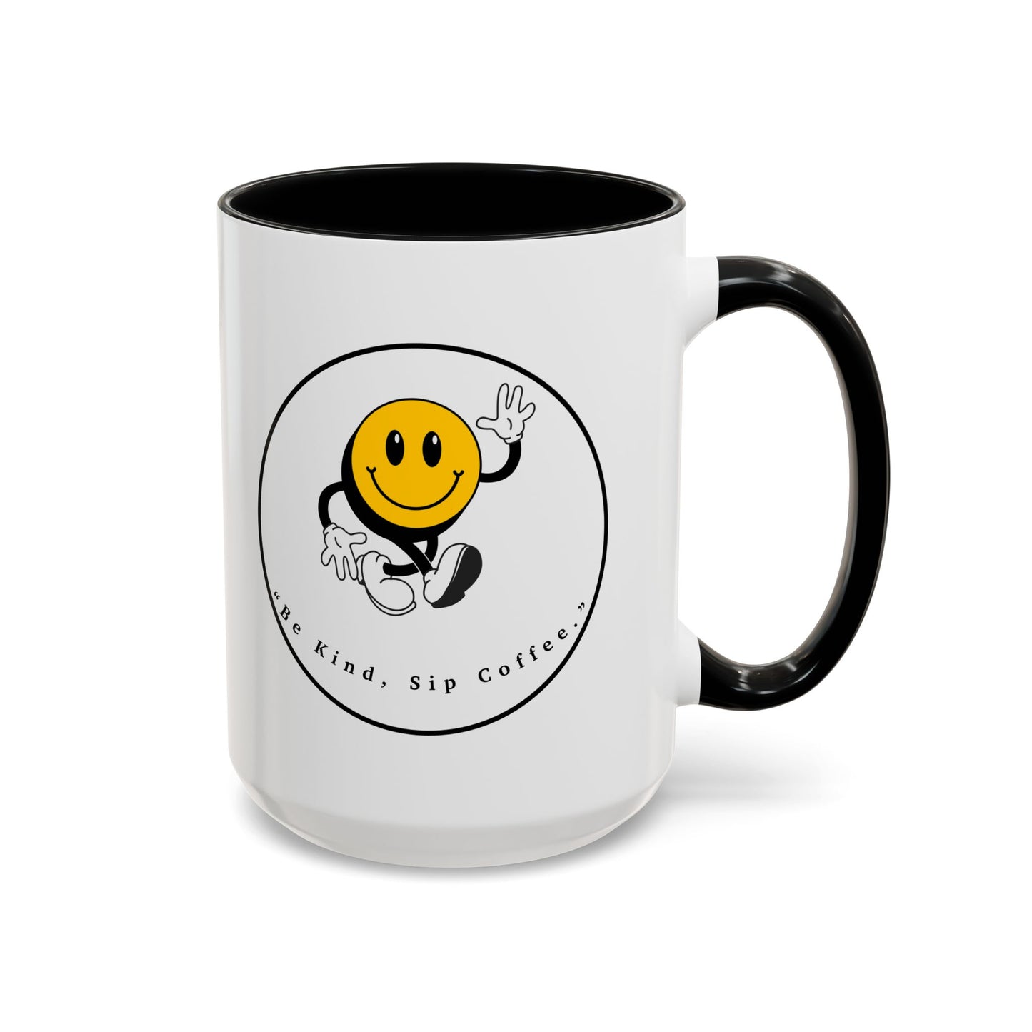 Smile Face Coffee Mug — “Be Kind, Sip Coffee” Accent Ceramic Mug (11/15oz)