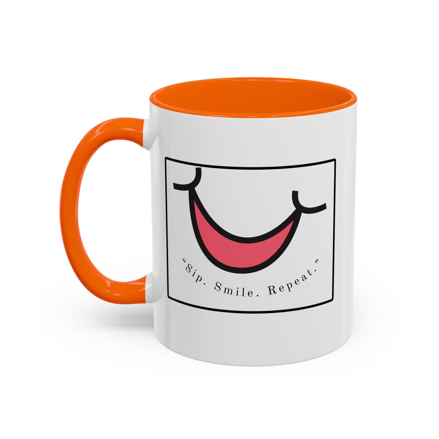 Smile Coffee Mug – "Sip. Smile. Repeat." Accent Ceramic Mug (11/15 oz)