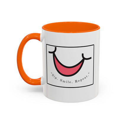 Smile Coffee Mug – "Sip. Smile. Repeat." Accent Ceramic Mug (11/15 oz)