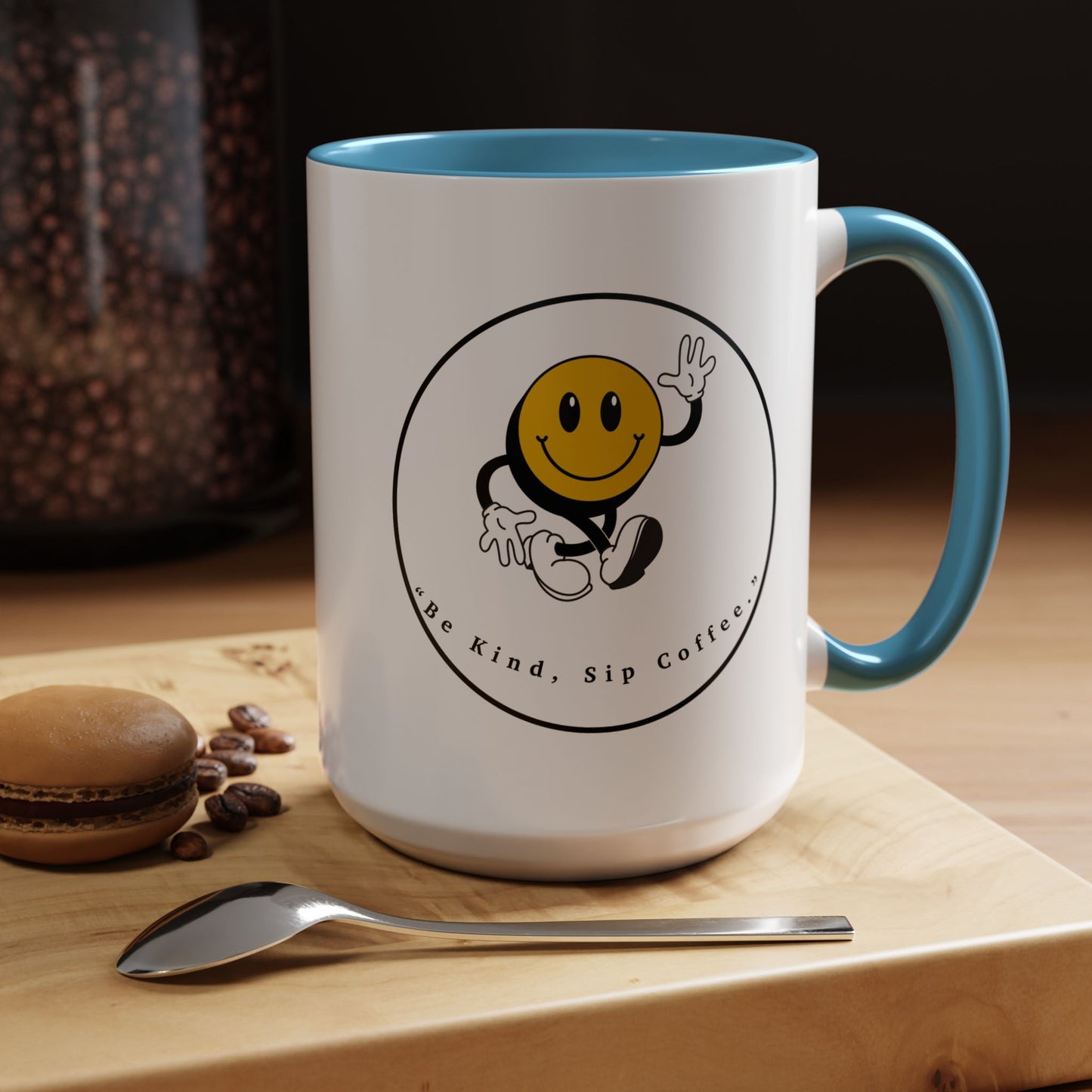 Smile Face Coffee Mug — “Be Kind, Sip Coffee” Accent Ceramic Mug (11/15oz)