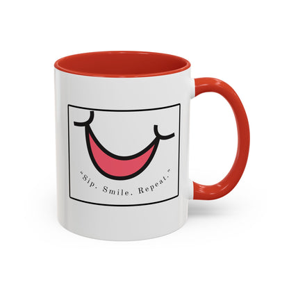 Smile Coffee Mug – "Sip. Smile. Repeat." Accent Ceramic Mug (11/15 oz)