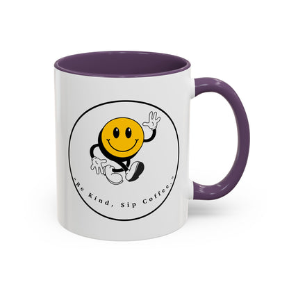 Smile Face Coffee Mug — “Be Kind, Sip Coffee” Accent Ceramic Mug (11/15oz)
