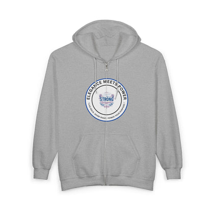 Strong Seal Zip Hoodie — "Elegance Meets Power" Emblem Full-Zip Sweatshirt