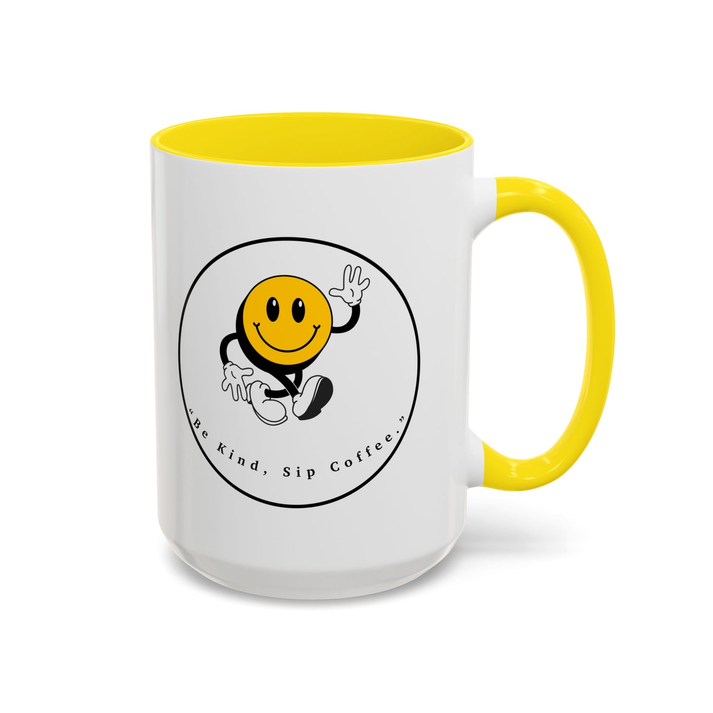 Smile Face Coffee Mug — “Be Kind, Sip Coffee” Accent Ceramic Mug (11/15oz)