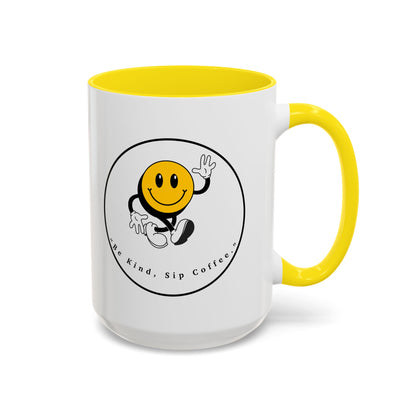 Smile Face Coffee Mug — “Be Kind, Sip Coffee” Accent Ceramic Mug (11/15oz)