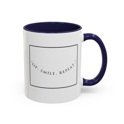 Sip, Smile, Repeat Coffee Mug — Accent Black-Handle 11/15oz