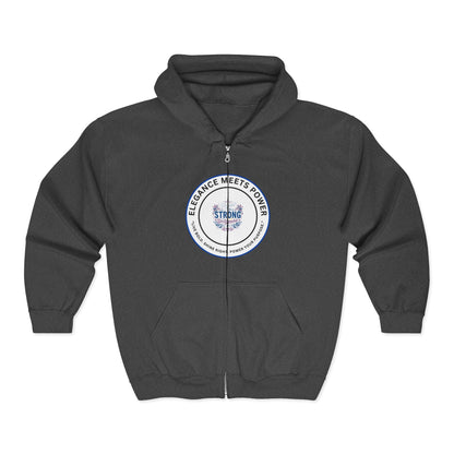 Strong Seal Zip Hoodie — "Elegance Meets Power" Emblem Full-Zip Sweatshirt