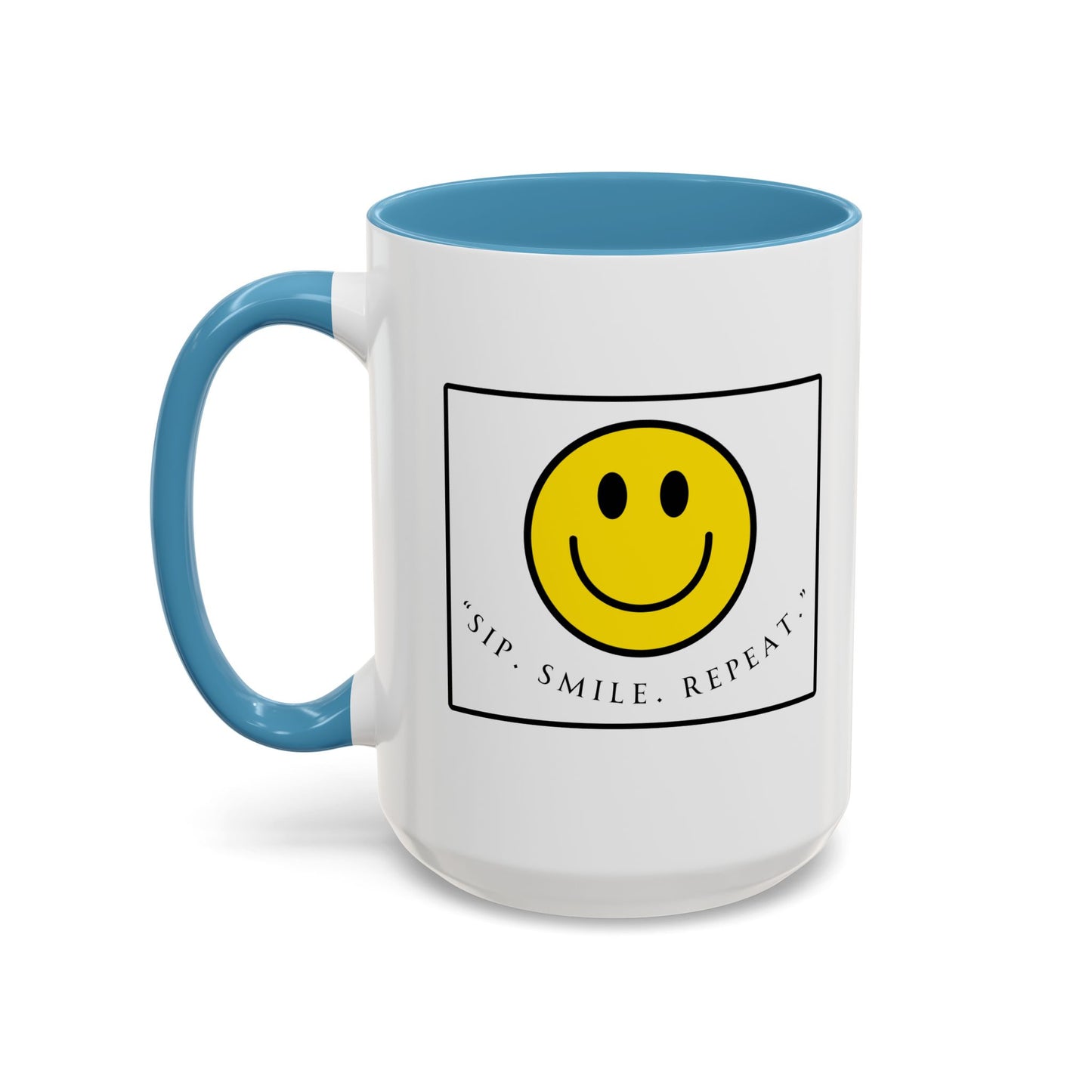 Sip Smile Repeat Coffee Mug — Smiley Face Accent Mug (11/15oz)