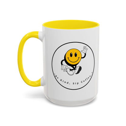 Smile Face Coffee Mug — “Be Kind, Sip Coffee” Accent Ceramic Mug (11/15oz)