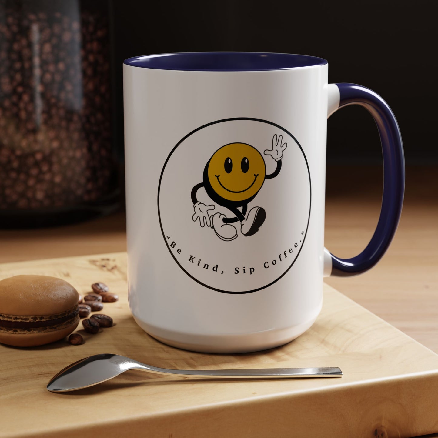 Smile Face Coffee Mug — “Be Kind, Sip Coffee” Accent Ceramic Mug (11/15oz)