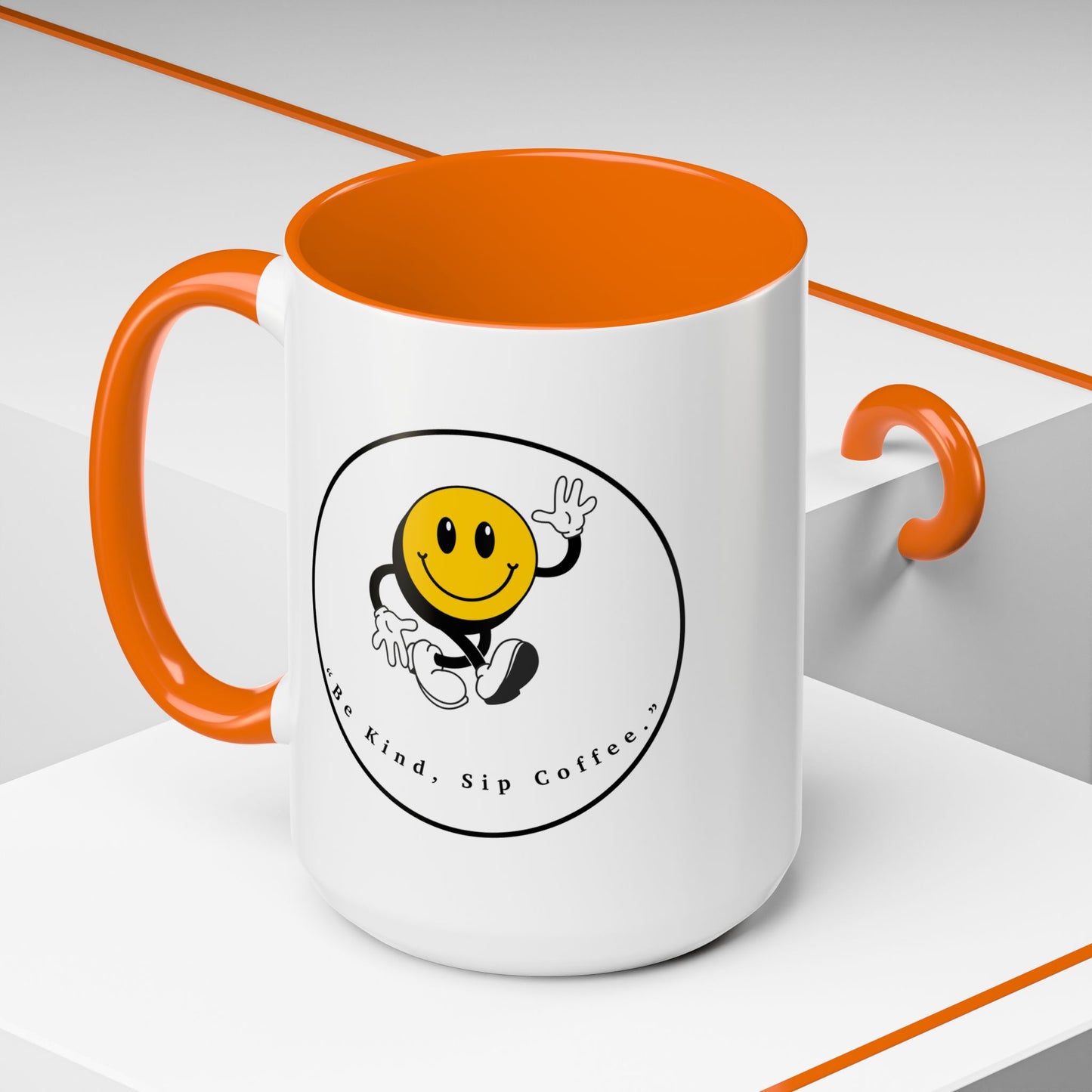 Smile Face Coffee Mug — “Be Kind, Sip Coffee” Accent Ceramic Mug (11/15oz)