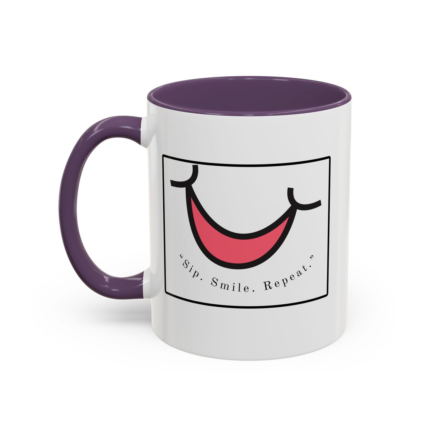 Smile Coffee Mug – "Sip. Smile. Repeat." Accent Ceramic Mug (11/15 oz)