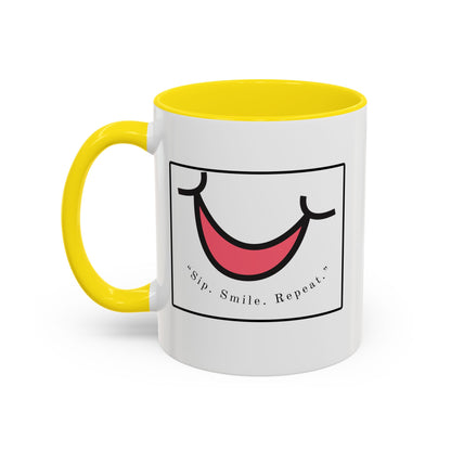 Smile Coffee Mug – "Sip. Smile. Repeat." Accent Ceramic Mug (11/15 oz)