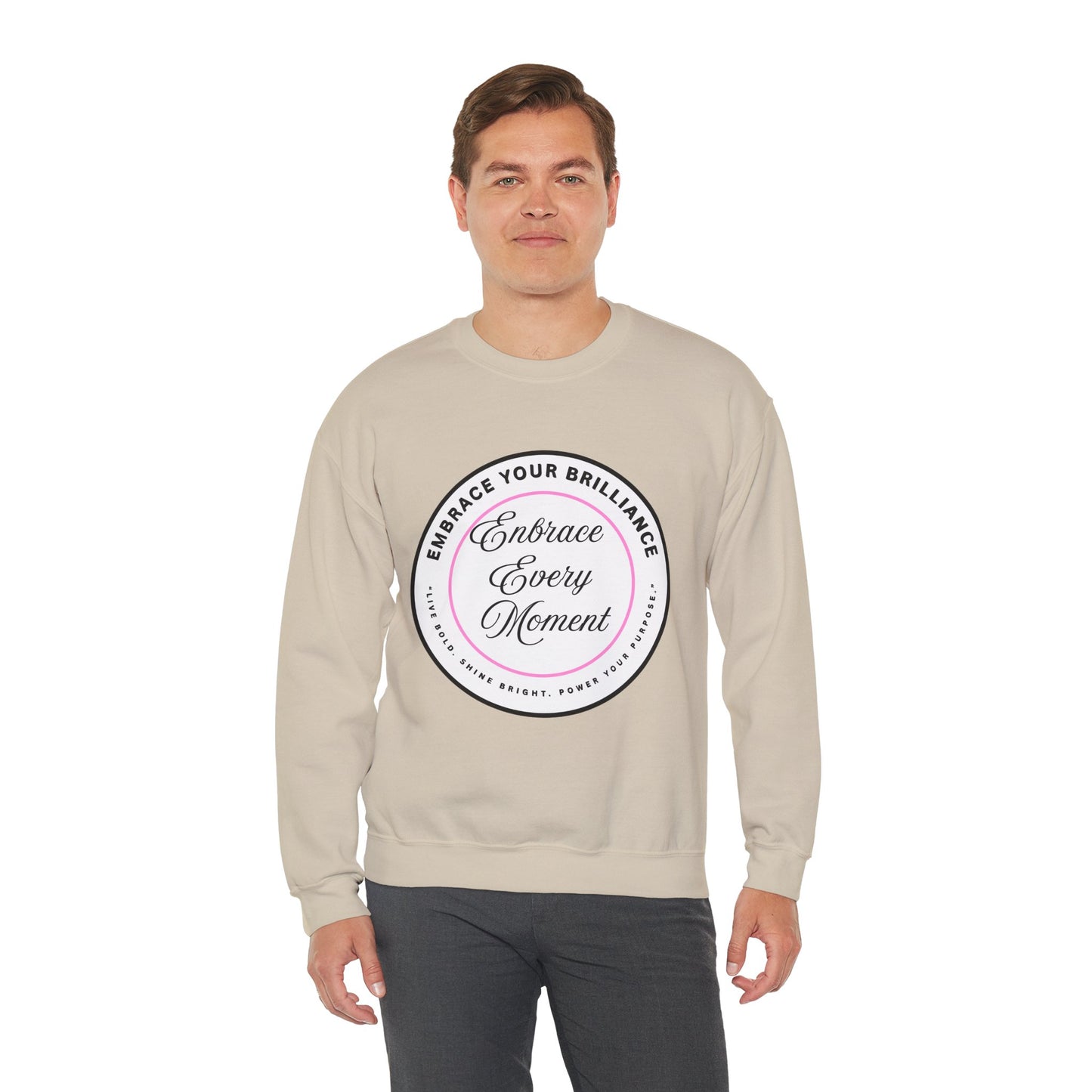 Crewneck Sweatshirt — "Embrace Every Moment" Inspirational Circle Design for Men's