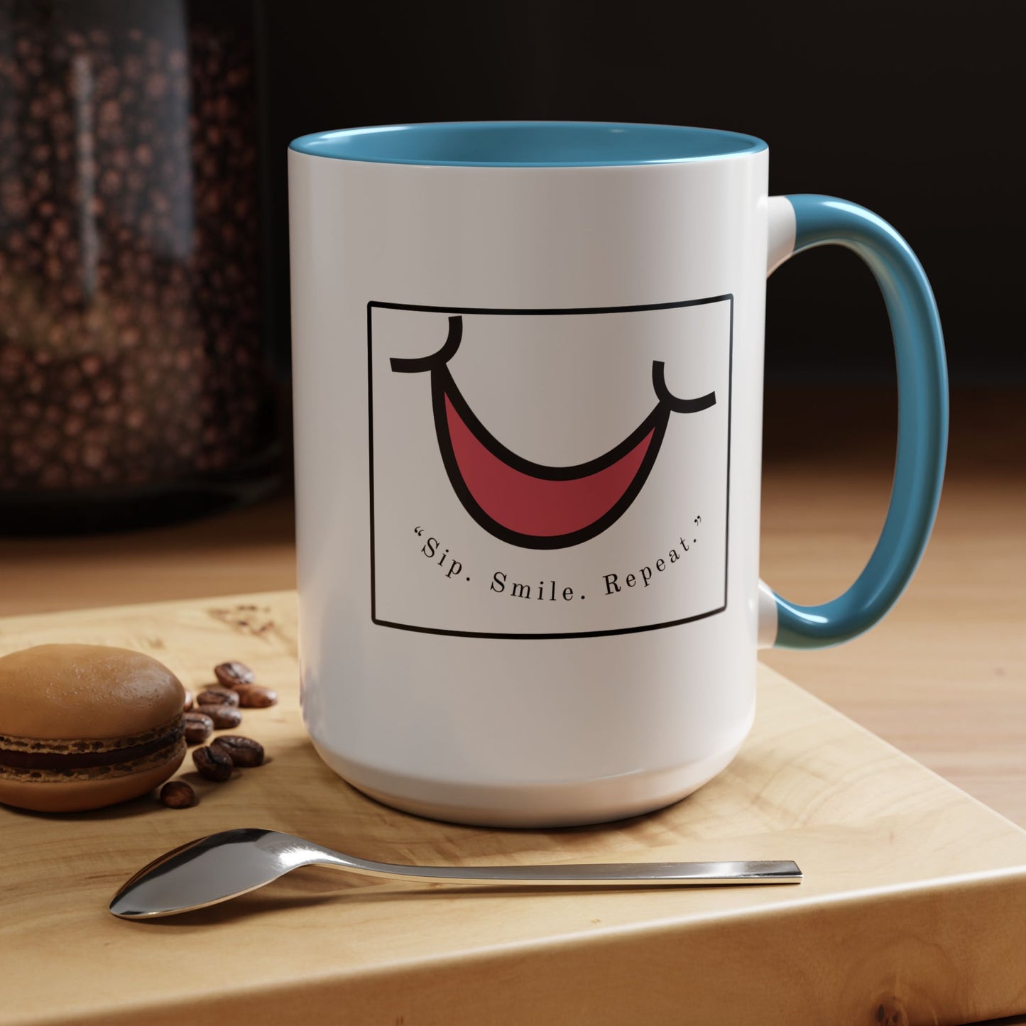 Smile Coffee Mug – "Sip. Smile. Repeat." Accent Ceramic Mug (11/15 oz)