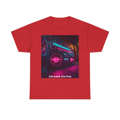 Vintage Neon Car Tee — "Live Loud. Live Free" Retro Streetwear Shirt