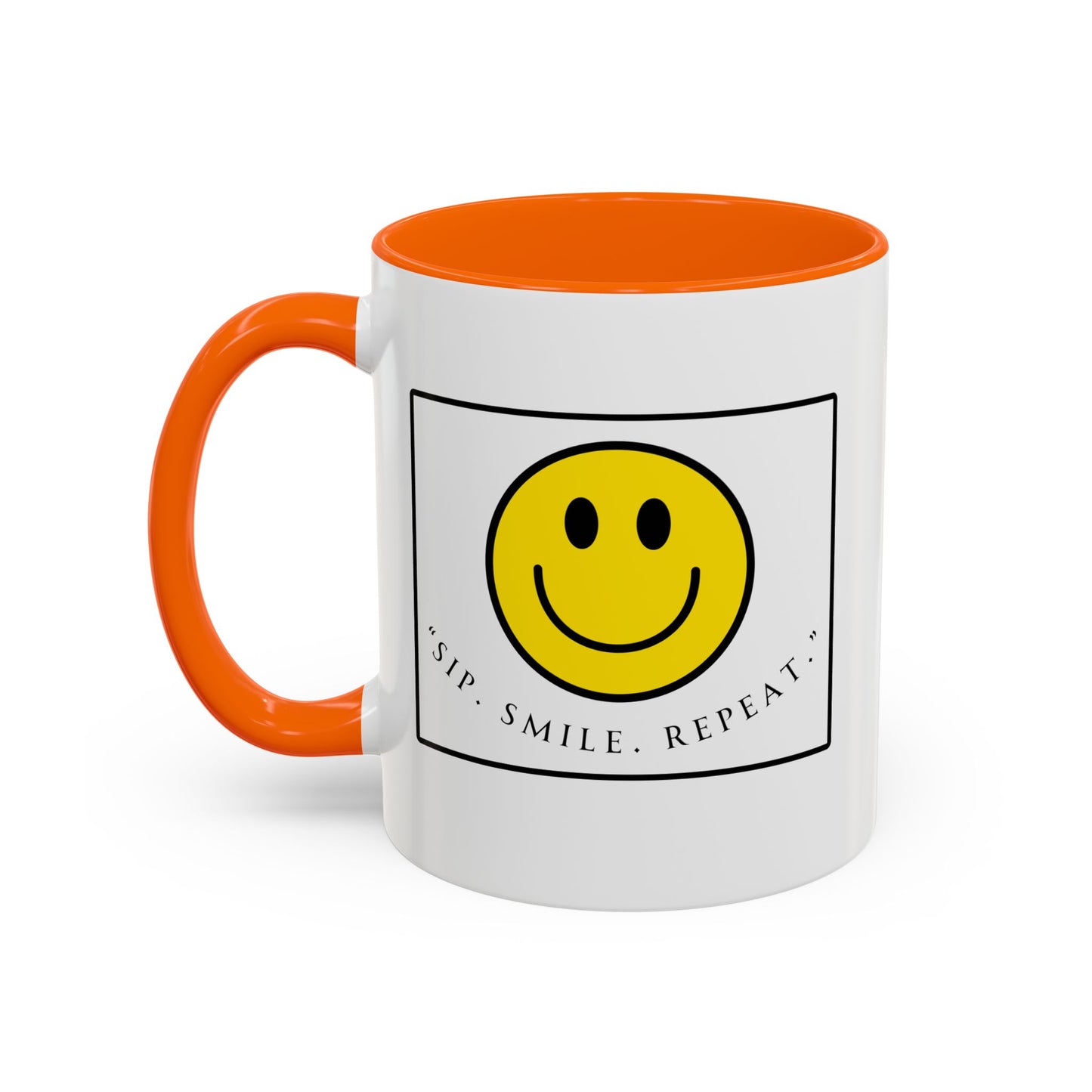 Sip Smile Repeat Coffee Mug — Smiley Face Accent Mug (11/15oz)
