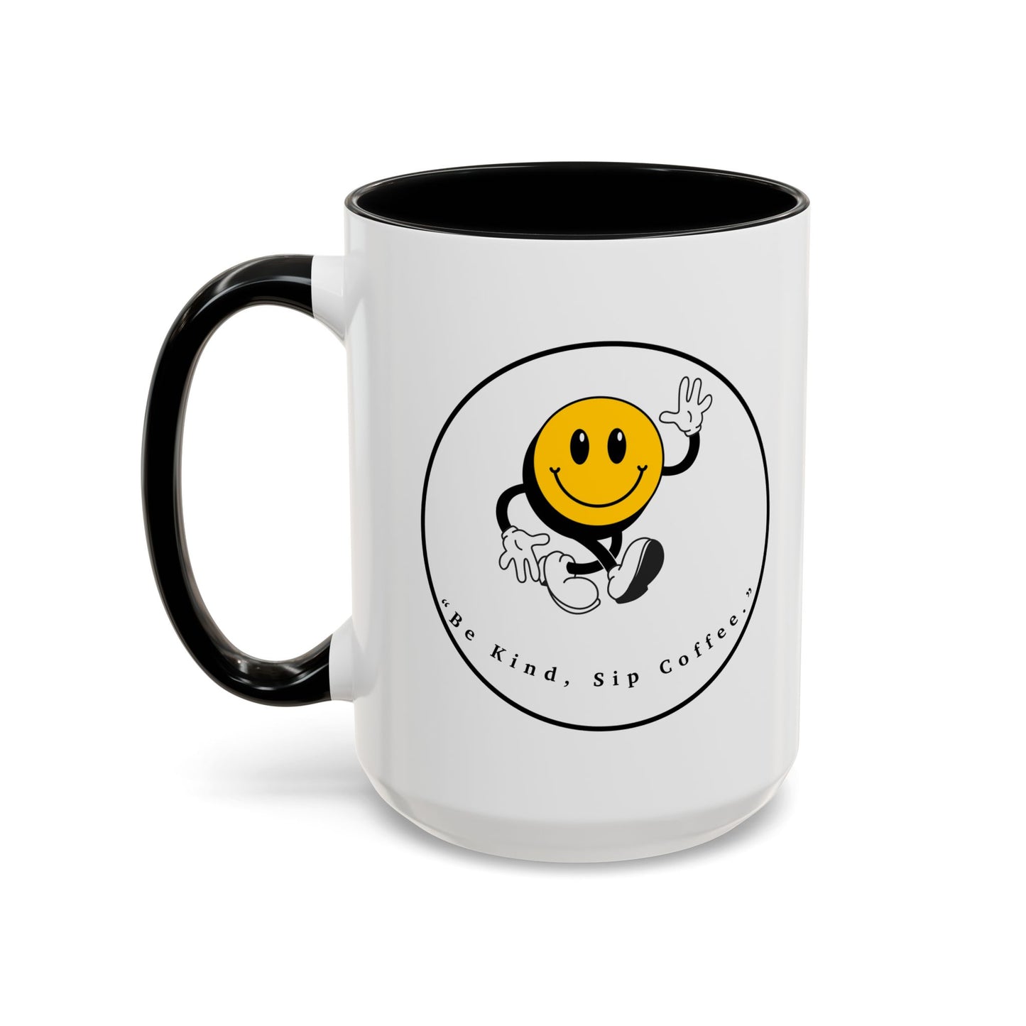 Smile Face Coffee Mug — “Be Kind, Sip Coffee” Accent Ceramic Mug (11/15oz)