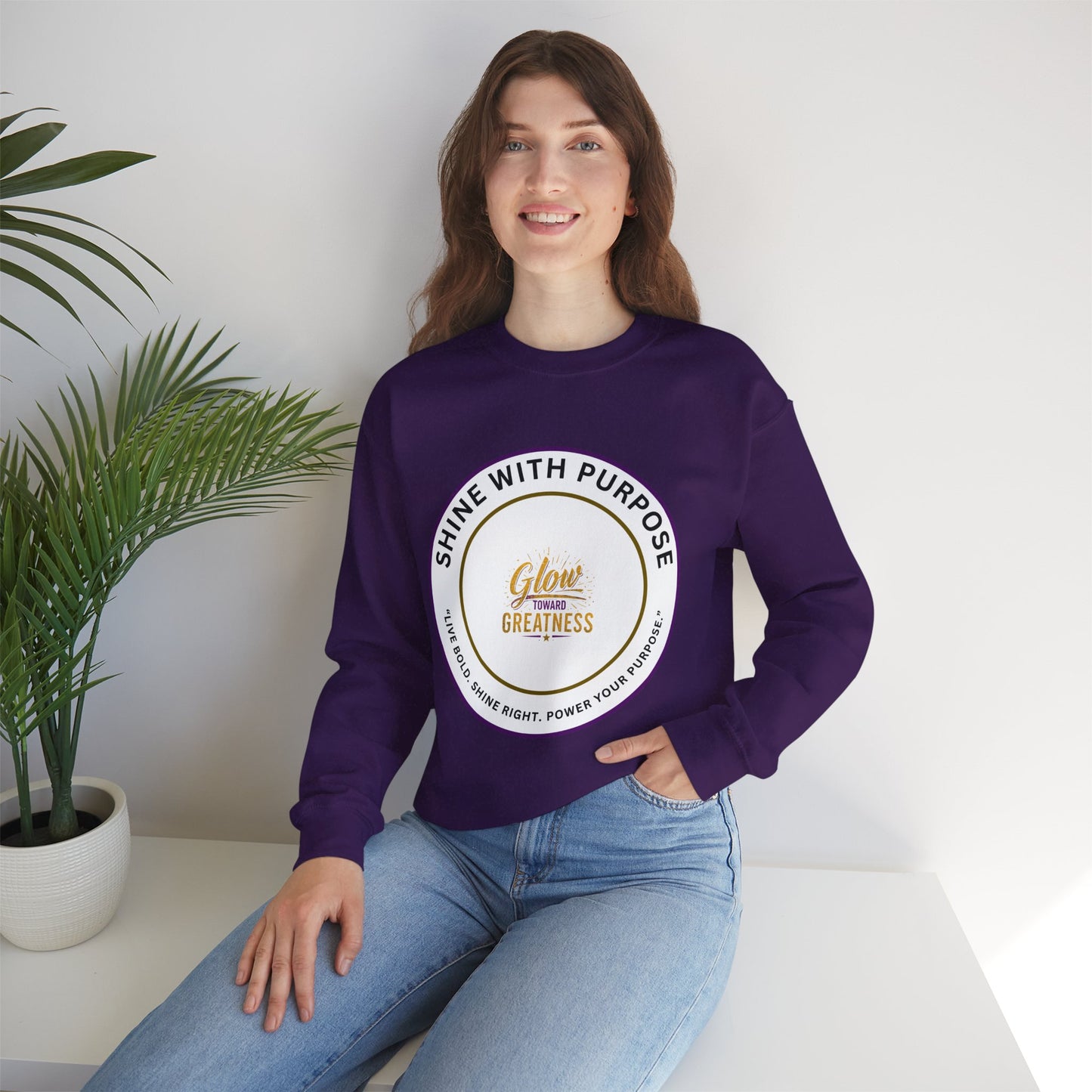 Shine With Purpose Crewneck Sweatshirt — "Glow Into Greatness" Inspirational Pullover