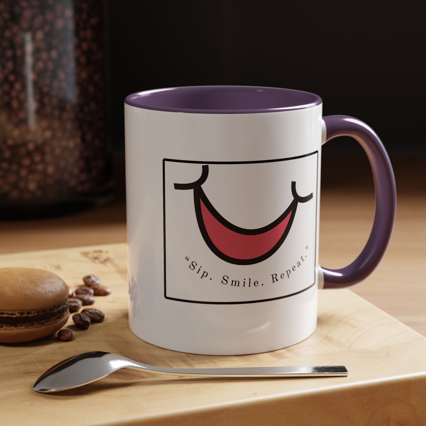 Smile Coffee Mug – "Sip. Smile. Repeat." Accent Ceramic Mug (11/15 oz)