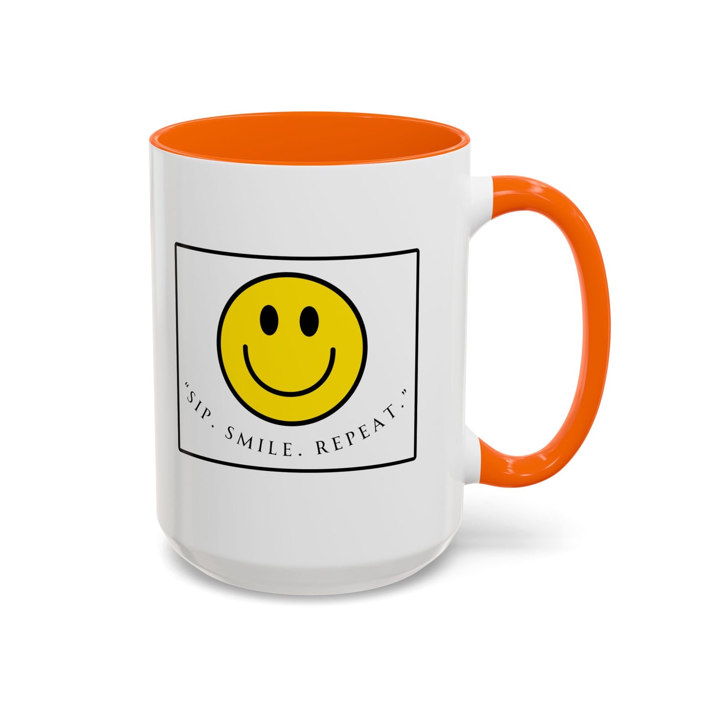 Sip Smile Repeat Coffee Mug — Smiley Face Accent Mug (11/15oz)