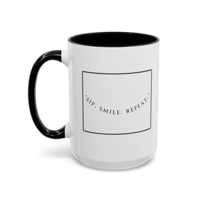 Sip, Smile, Repeat Coffee Mug — Accent Black-Handle 11/15oz