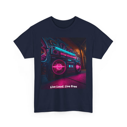 Vintage Neon Car Tee — "Live Loud. Live Free" Retro Streetwear Shirt