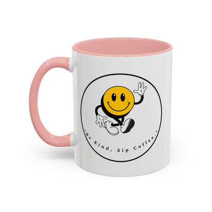 Smile Face Coffee Mug — “Be Kind, Sip Coffee” Accent Ceramic Mug (11/15oz)