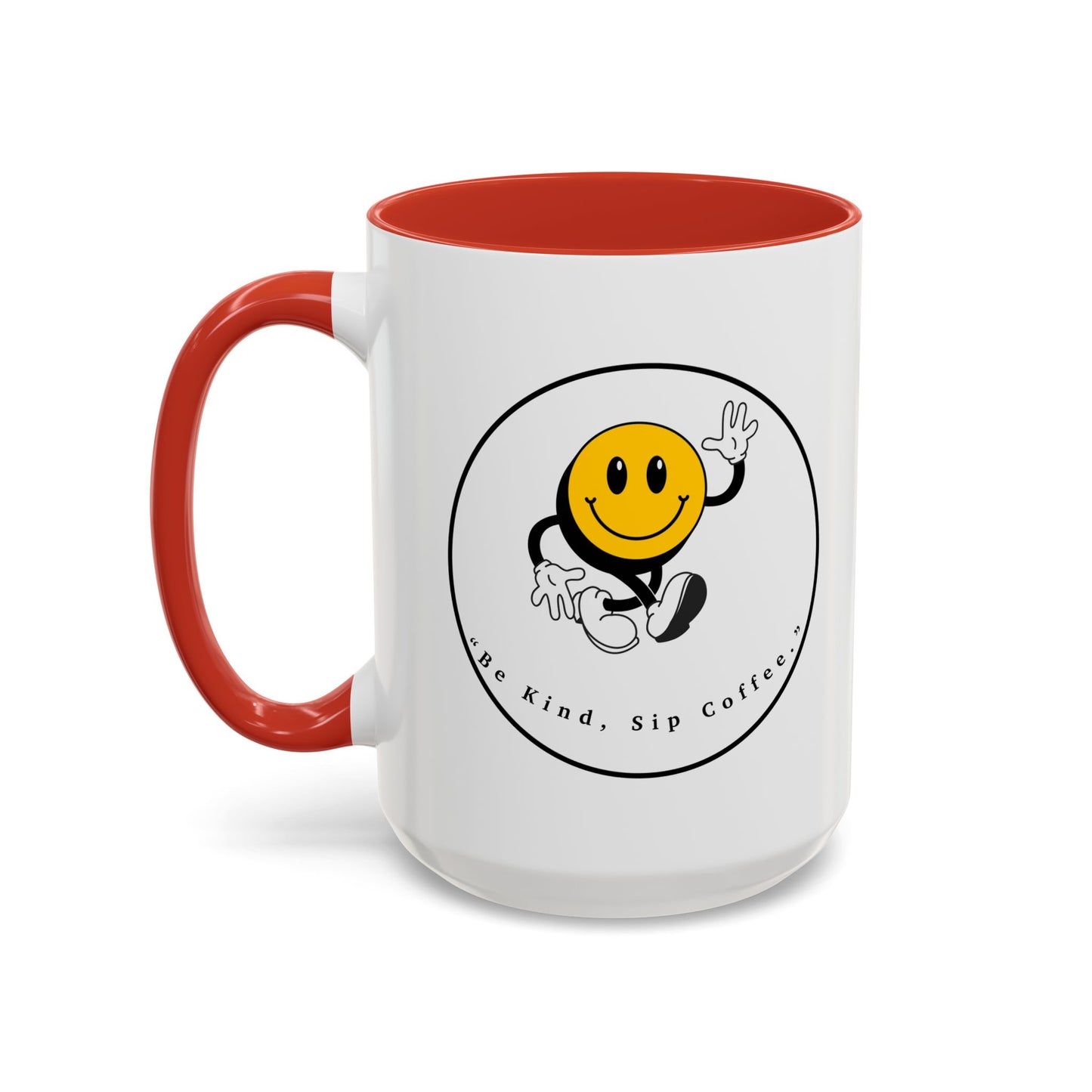 Smile Face Coffee Mug — “Be Kind, Sip Coffee” Accent Ceramic Mug (11/15oz)