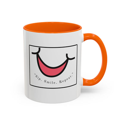 Smile Coffee Mug – "Sip. Smile. Repeat." Accent Ceramic Mug (11/15 oz)