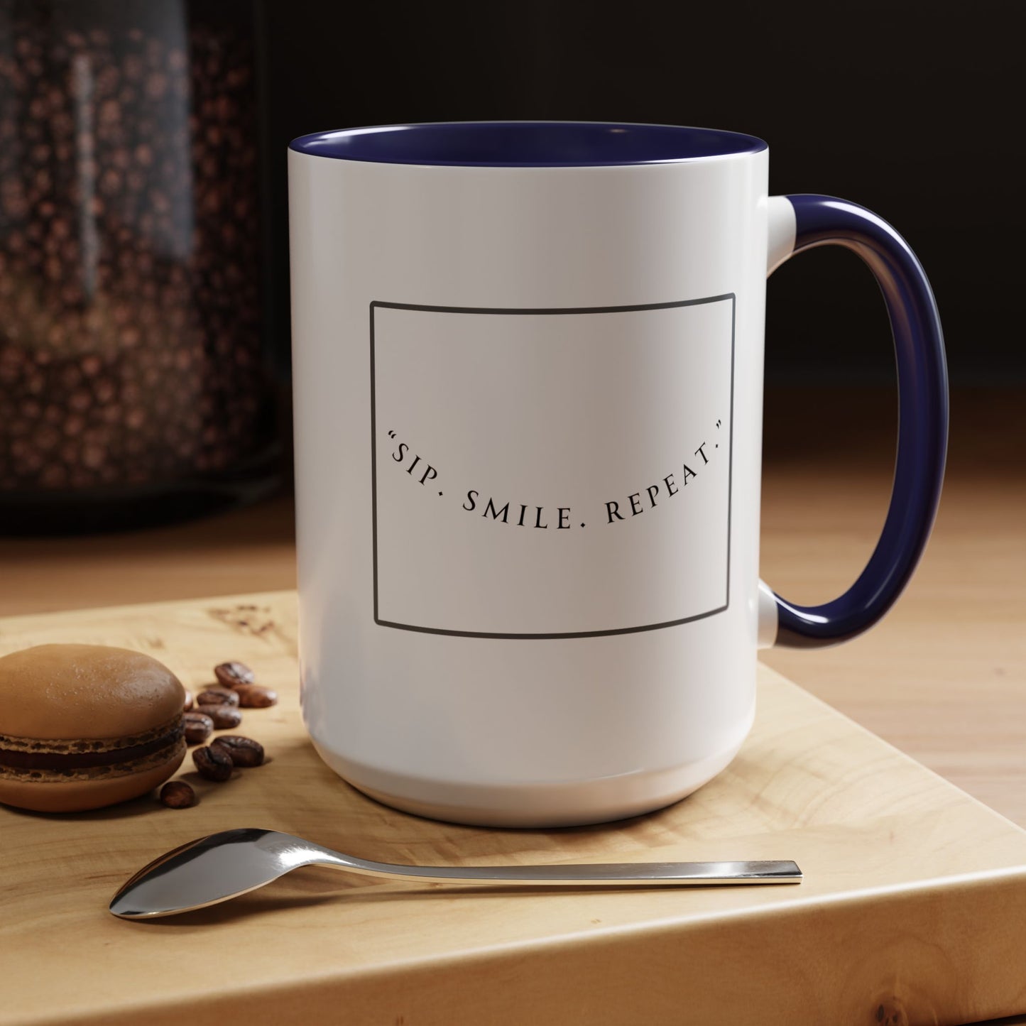 Sip, Smile, Repeat Coffee Mug — Accent Black-Handle 11/15oz