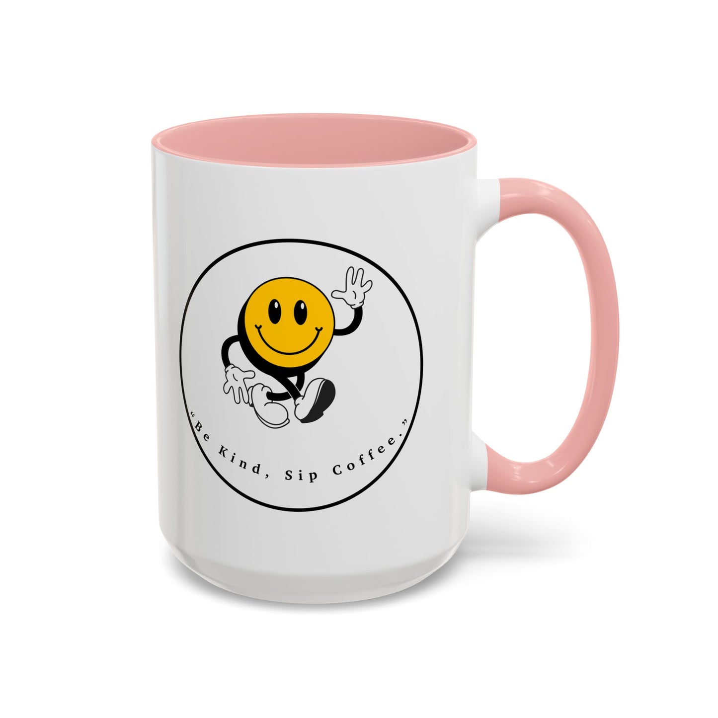 Smile Face Coffee Mug — “Be Kind, Sip Coffee” Accent Ceramic Mug (11/15oz)