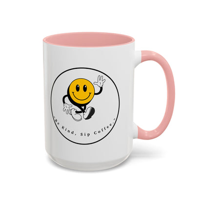 Smile Face Coffee Mug — “Be Kind, Sip Coffee” Accent Ceramic Mug (11/15oz)