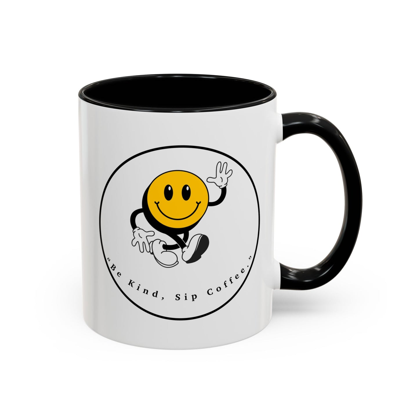 Smile Face Coffee Mug — “Be Kind, Sip Coffee” Accent Ceramic Mug (11/15oz)