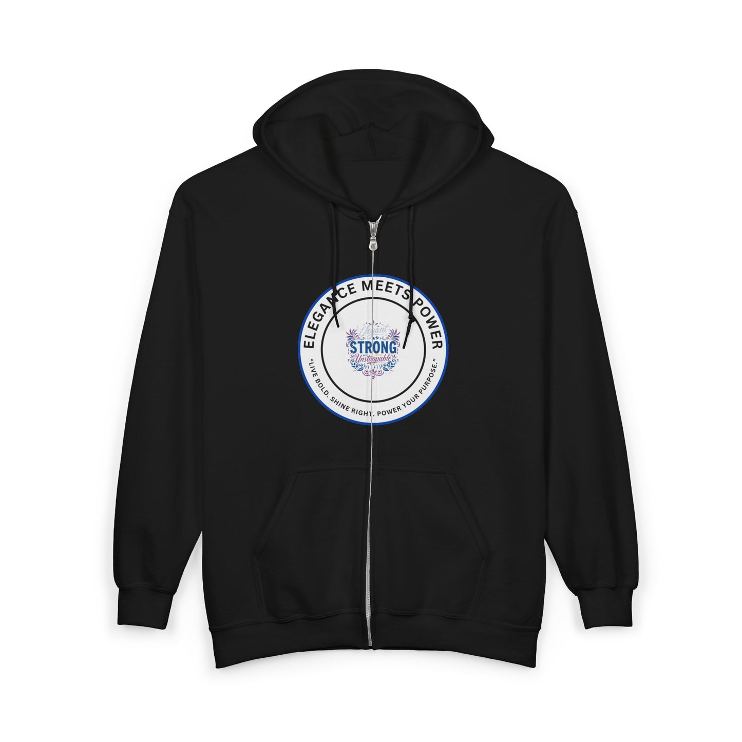 Strong Seal Zip Hoodie — "Elegance Meets Power" Emblem Full-Zip Sweatshirt